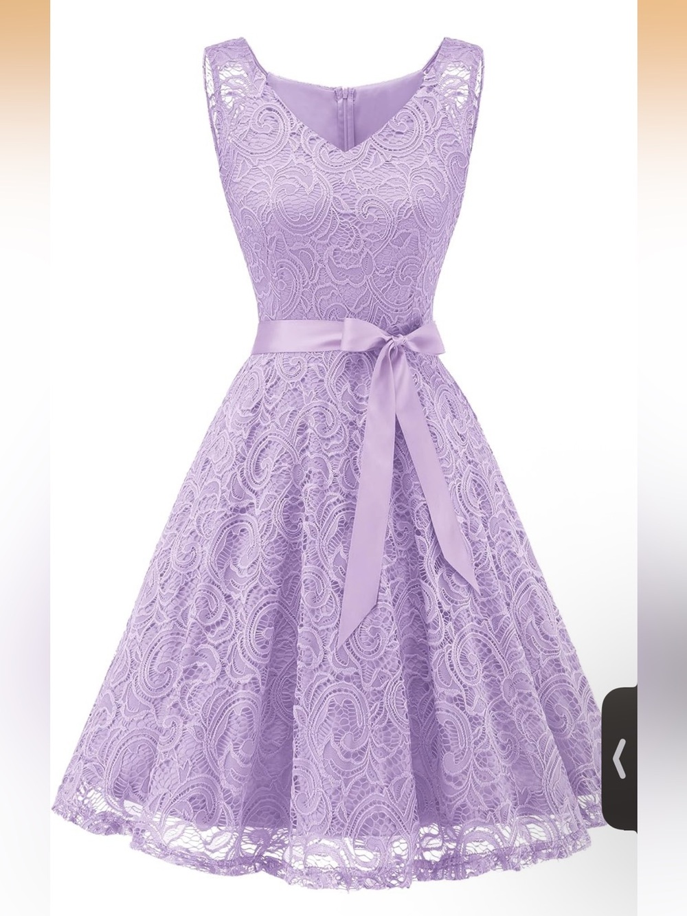 Sleeveless Lace Midi Dress with Satin Waist Tie - Lilac